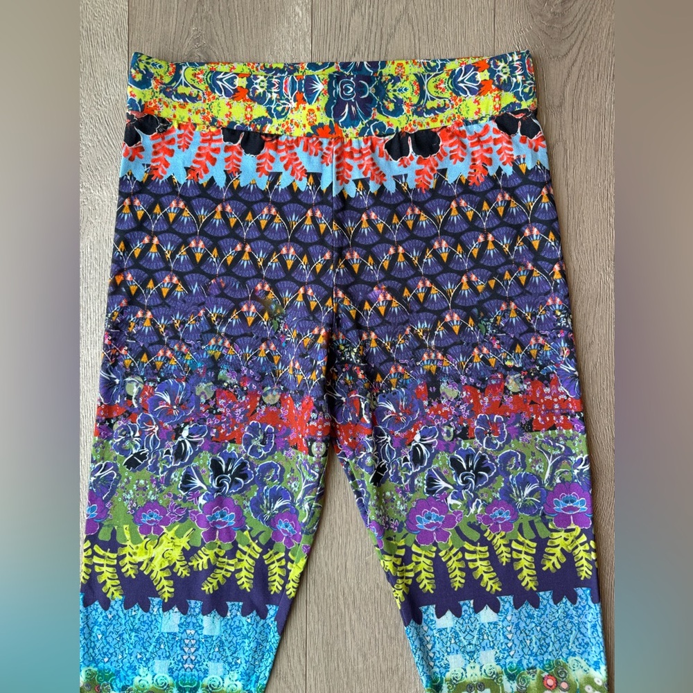 Desigual Johanna Vibrant Floral Indie Bohemian Colorful Leggings Size Medium - Picture 2 of 15